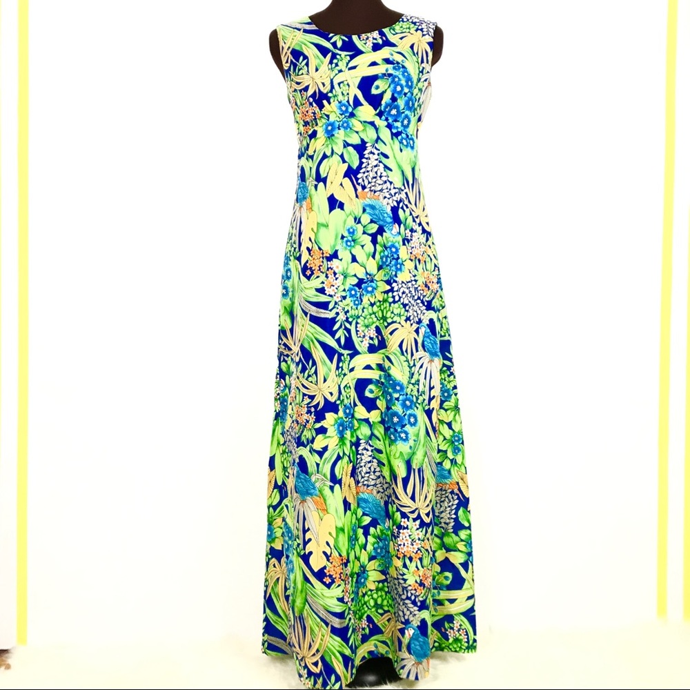 HAWAIIAN PALM Maxi Dress Size S Tropical Print 048